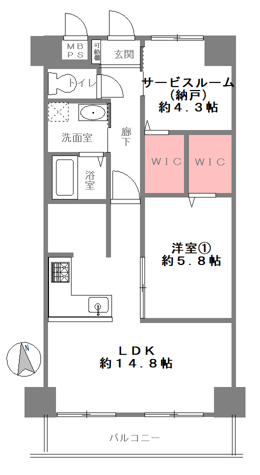 ライオンズマンション大手前第3　1LDK+S