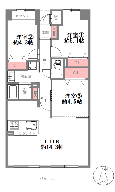 ファミール関目・高殿　3LDK